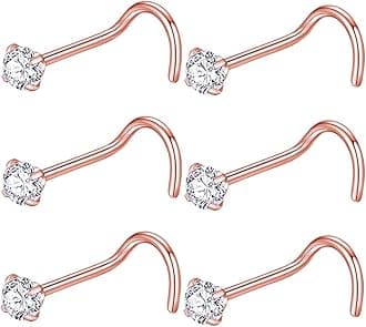 BLESSMYLOVE 316L Surgical Steel 22g/20g/18g Nose Rings Studs L-Shape Nose Nostrial Piercing Body Jewerly L Shaped Nose Studs 1.5mm 2mm 2.5mm 3mm CZ Nose Screw Studs Rings for Women