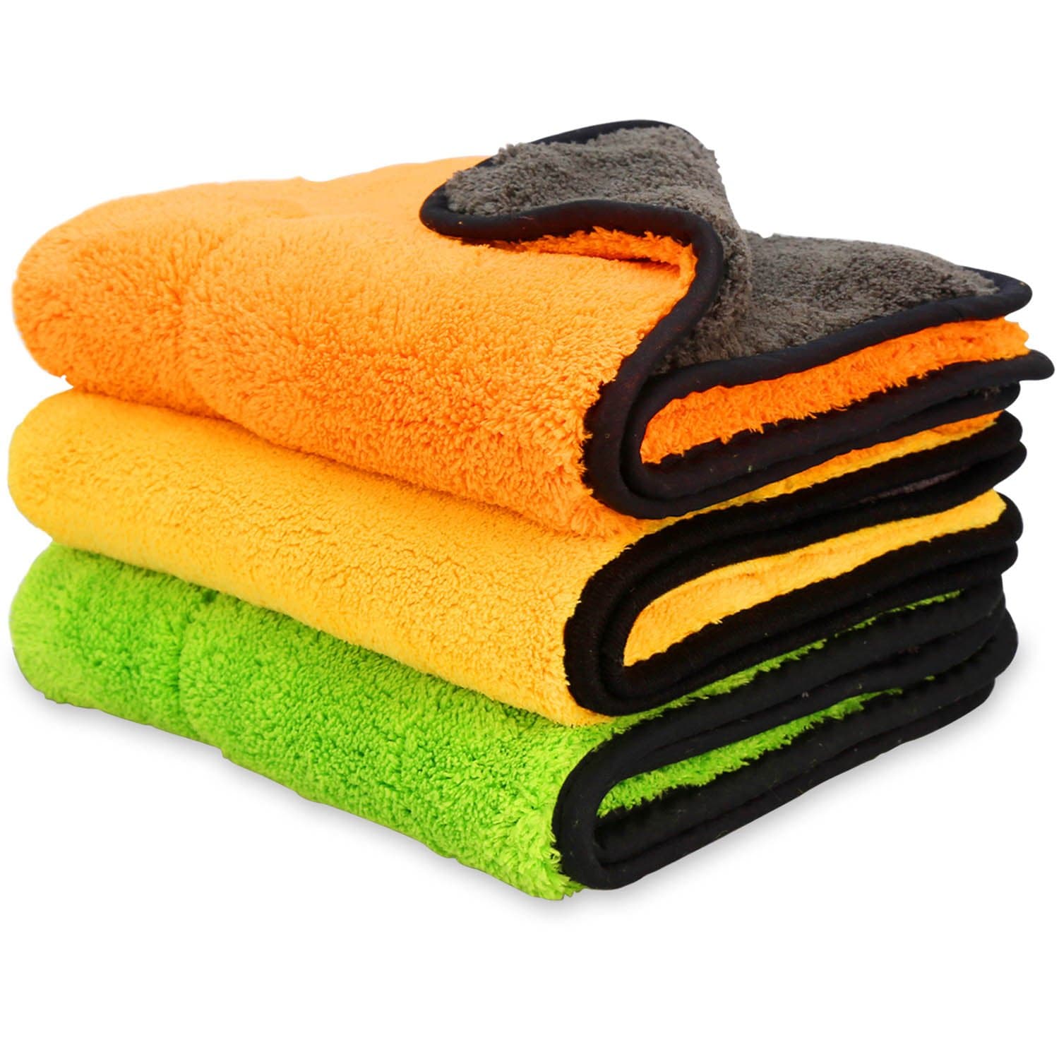 iTavah Car Microfiber Cleaning Cloths Lint Free Dual Layer Drying Auto Detailing Towel for Car & Motorcycle 840gsm(Pack of 3)
