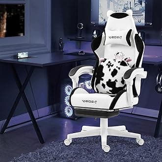 Black and White Cow Gaming Chair with Footrest, Ergonomic Cute Gamer Chair for Girls, Comfortable Computer Desk Chair for Adults Teens