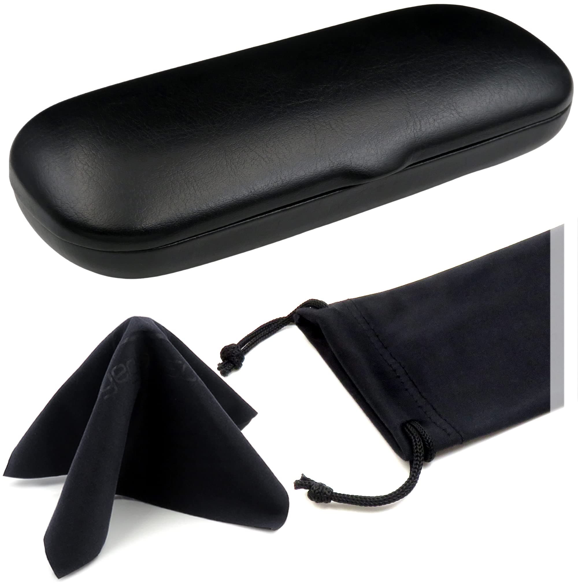 Small Glasses case | Men’s Hard Eyeglass case with Pouch & Cloth | Slim Reading case