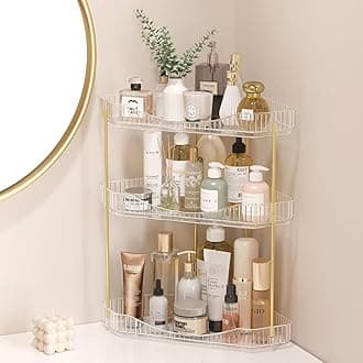 Lifewit 3-Tier Bathroom Counter Organizer Corner, Plastic Makeup Skincare Storage Organizer Countertop, Perfume Tray and Cosmetic Shelf in Bedroom, Dresser, Kitchen (Clear)