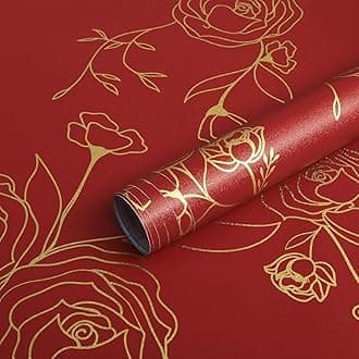 Rylan 45 * 1200 Peel and Stick Wallpaper Gold and White Contact Paper Floral Wallpaper Self Adhesive Removable Wallpaper for Bedroom Covering Vinyl Rolls(Red & Gold)