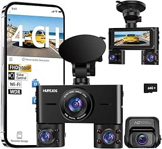 – 2K 4 Channel Dash Cam Front and Rear Inside, 360° View Car Camera, Dash Camera for Cars Built-in Wi-Fi, Dashcam with 64GB Card, Voice Control, WDR Night Vision, 24H Parking Mode, Mini Size, V7