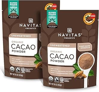 Navitas Organics Cacao Powder - Cocoa Powder Substitute 1:1, For Hot Chocolate, Baking & More - Regenerative Organic Certified, Non GMO, Fairtrade, Gluten Free, Non-alkalized (16oz. Bag, Pack of 2)