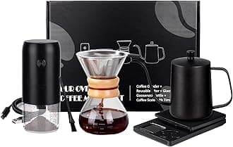 SuperCook Pour Over Coffee Dripper Set, Hand Drip Coffee Maker Set, All in One Pour Over Kit with Electric Grinder, Coffee Dripper Set, Ideal for Anniversary Birthday Gift