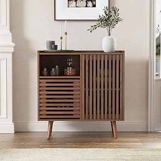 Storage Cabinet, 31.5" Buffet Cabinet with Storage, Mid-Centery Sideboard Coffee Bar Cabinet with Silding Door for Living/Dining Room, Kitchen, Hallway, Walnut