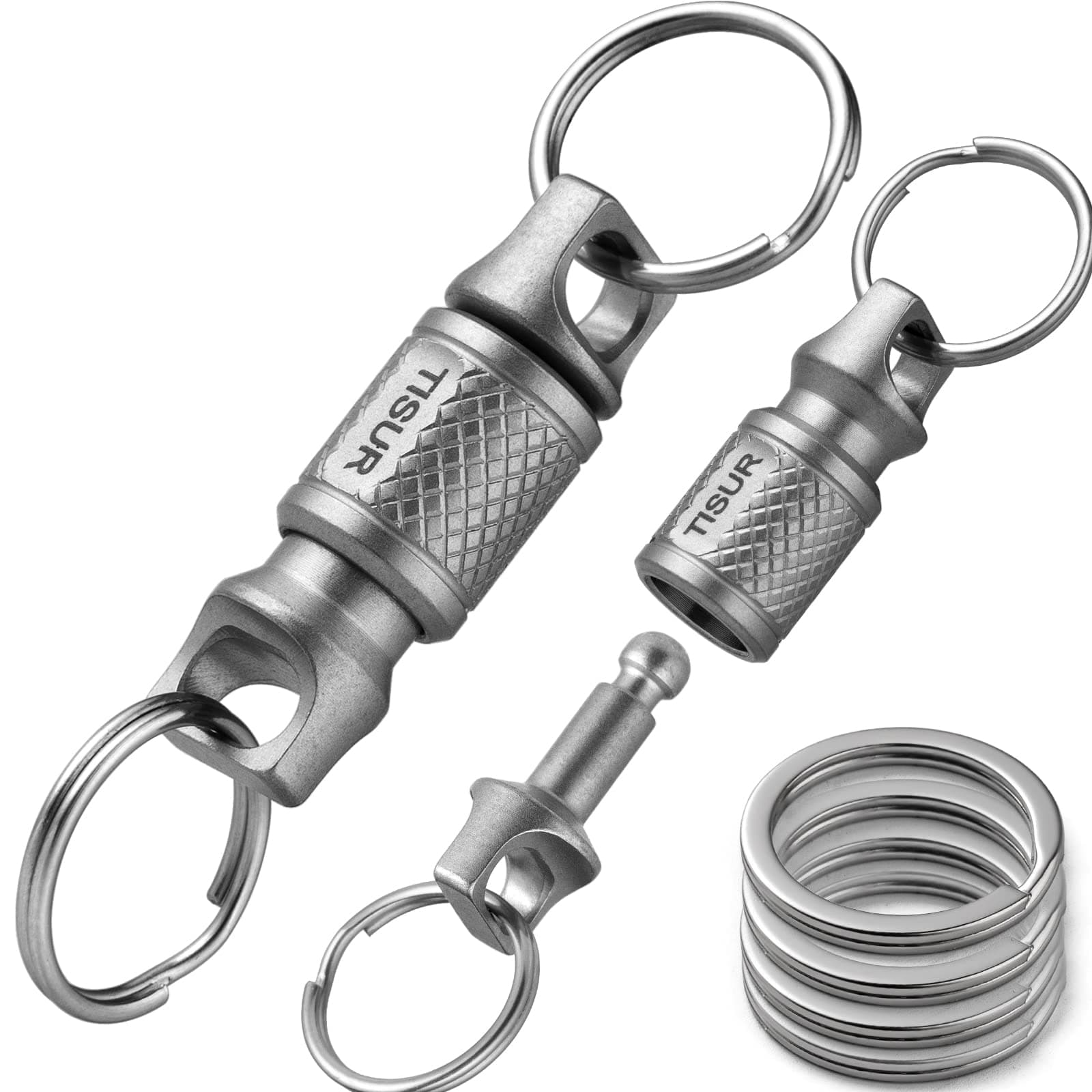Titanium Quick Release Keychain, Retractable Key Chain Detachable Keychain Clip，Pull Apart Key Rings for Men Women, 2pcs Detachable Swivels+4pcs Sus Key Rings, S
