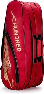 Hundred Cosmogear Badminton Kit-Bag (Red)|Double Zipper|Bag with Front Zipper Pocket, Polyester