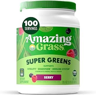 Greens Blend Superfood: Super Greens Powder with Spirulina, Chlorella, Beet Root Powder, Digestive Enzymes, Prebiotics & Probiotics, Berry, 100 Servings (Packaging May Vary)
