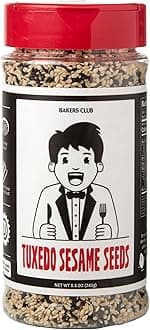Bakers Club 8.5oz Mixed Black and White Sesame Seeds - Tuxedo blend for Sushi, Tuna, Stir Fry, Bread, Poke Bowls - Kosher, Gluten Free, Rich in Sesame Oil - Ideal for Toasting, Cooking, Baking