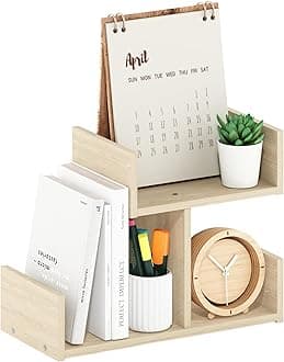 Hermite Wooden Desktop Bookshelf Storage Organizer for Home and Office Supplies, Bauhaus Oak