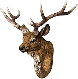 RTGGSEL Retro Faux Stag Wall Mount Mule Deer Simulated Resin Taxidermy Animal Head Ornament Fake Deer Head Sculpture Wall Decor (16.9" X 15.7" X 9.8"