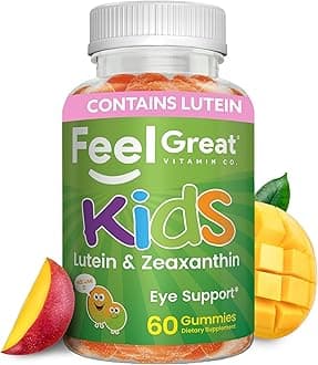 Feel Great Kids Gummy Vitamins for Eyes | Essential Eye Vitamins Lutein and Zeaxanthin | Mango Flavored Vegan Eye Vitamins for Kids | Gluten Free | 60 Day Supply
