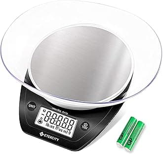 0.1g Food Scale, Bowl, Digital Grams and Ounces for Weight Loss, Dieting, Baking, Cooking, and Meal Prep, 11lb/5kg, Stainless Steel Black
