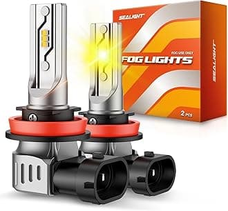 SEALIGHT H11 LED Fog Light Bulbs Yellow, 12000LM H8 H16 H11 Yellow LED Fog Light Bulb 600% Brightness, 1:1 Size 100% Successful Installation for Trucks Cars, 3000K Amber Yellow, Interior Lighting