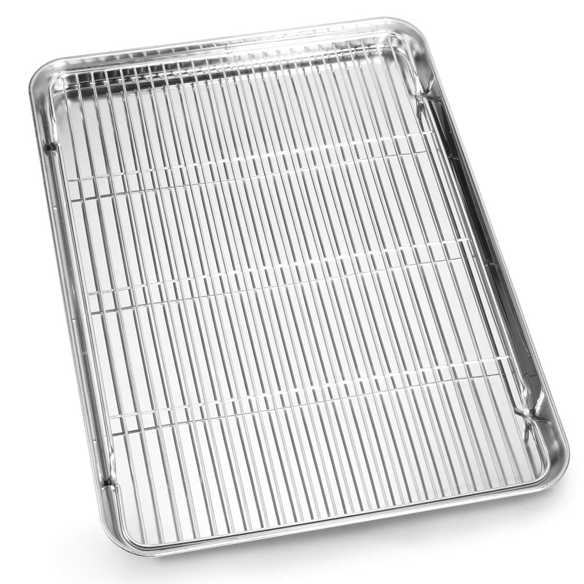 Cookie Sheet and Cooling Rack Set, 16 inch Stainless Steel Baking Pan with a Rack, Professional Bakeware, Healthy & Non-toxic & Rustproof & Easy Clean & Dishwasher Safe