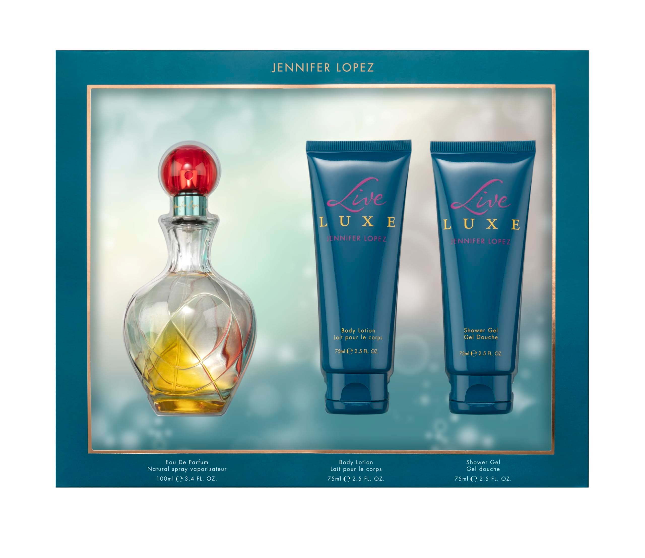 Jennifer Lopez Live Luxe Gift Set | 100 ml (3.4 fl oz) EDT, 75 ml (2.5 fl oz) Body Lotion, and 75 ml (2.5 fl oz) Shower Gel