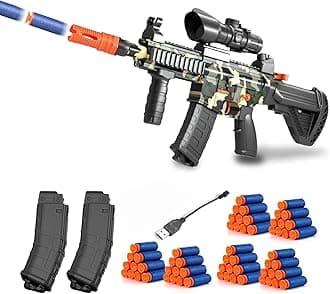 BYTEWAR Toy Guns with Full Auto & Manual,M416 Foam Blaster Gun for Boys,Realistic Sniper Rifle with Scope 60 Bullet Darts and 2 Magazines, Electric Automatic Toys Gun Gifts for Kids, Camouflage