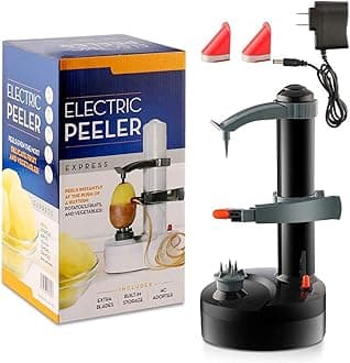Electric Potato Peeler, Automatic Rotating Fruits & Vegetables Cutter Apple Paring Machine - Kitchen Peeling Tool with 2 Extra Blades (Black)