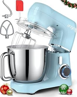 Mini Angel Electric Stand Mixer, 5.5 Quarts, Dough Hook, Flat Beater, Wire Whisk Attachments, 10+P Speeds with Splash Guard, Blue with DIY STICKERS