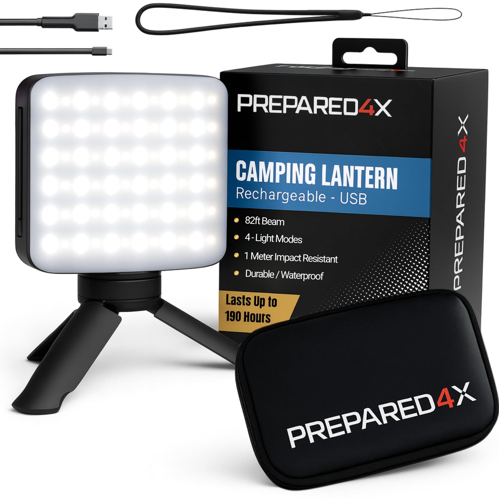 P4X Camping Lantern - Hanging Lantern w/ Bright & Warm Adjustable Lighting - Emergency Lantern w/ USB-C Charging - Rechargeable Camping Light for Power Outage, Tent, Outdoor, Hiking, Camp, & Fishing