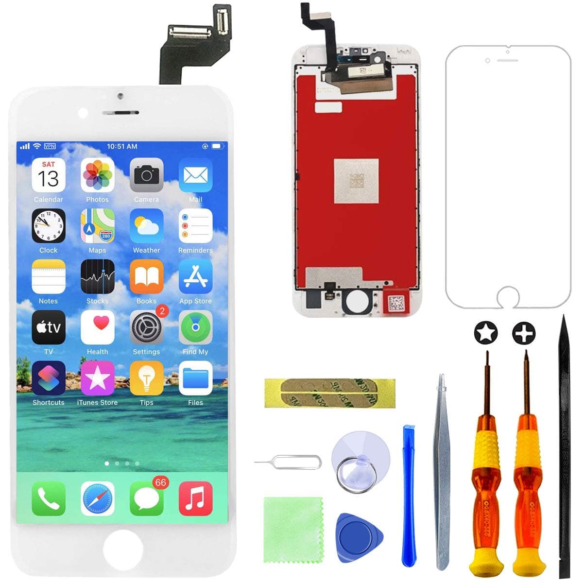 Brinonac LCD 3D Touch Screen Digitizer Glass Replacement Assembly Repair Tool Kit + Instruction + Tempered Glass Screen Protector for iPhone 6S 4.7 inch White