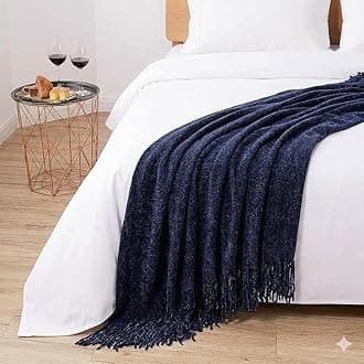 Cazimo Chenille Decorative Throw Blanket for Sofa & Chair | Super Soft All-Season Fringe Throw for Living Room | Fade Resistant, 60x50 Inches, Blue