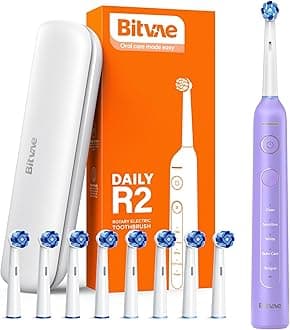 Bitvae R2 Rotating Electric Toothbrush for Adults with 8 Brush Heads, 5 Modes Rechargeable Power Toothbrush with Pressure Sensor (Purple)