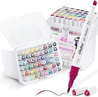 Alcohol Markers Brush Tip: Double Tipped Art Marker Set for Artists Adults Drawing Sketching Illustration - Brush Chisel Color Markers - Pack with 94 Vibrant Colors 2 Marker Cases 2 Blenders