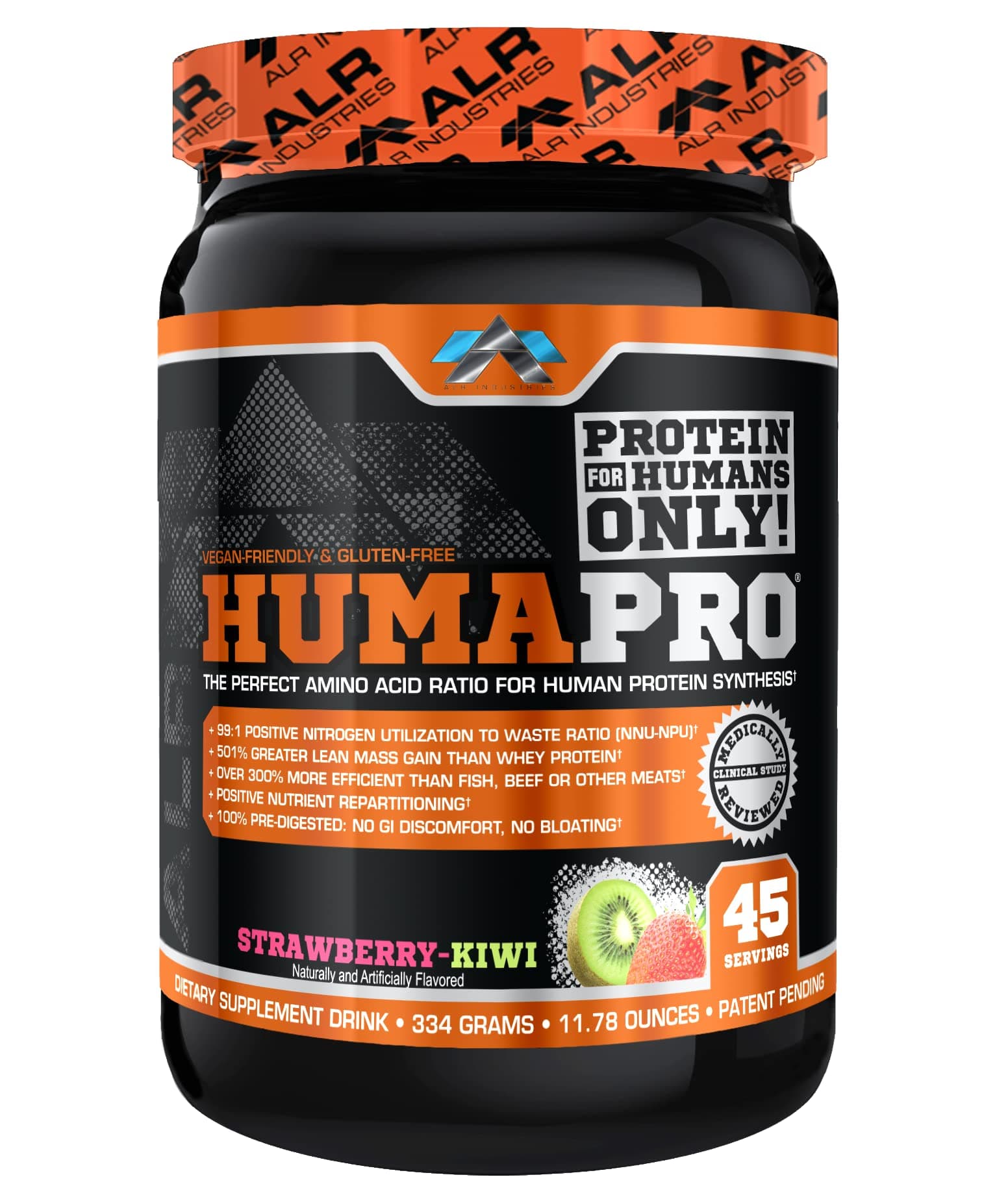 Humapro | Amino Acids Protein Matrix for Humans | 99% Utilization for Lean Muscle | Vegan, Gluten Free | 334g / 45 Servings (Strawberry Kiwi)