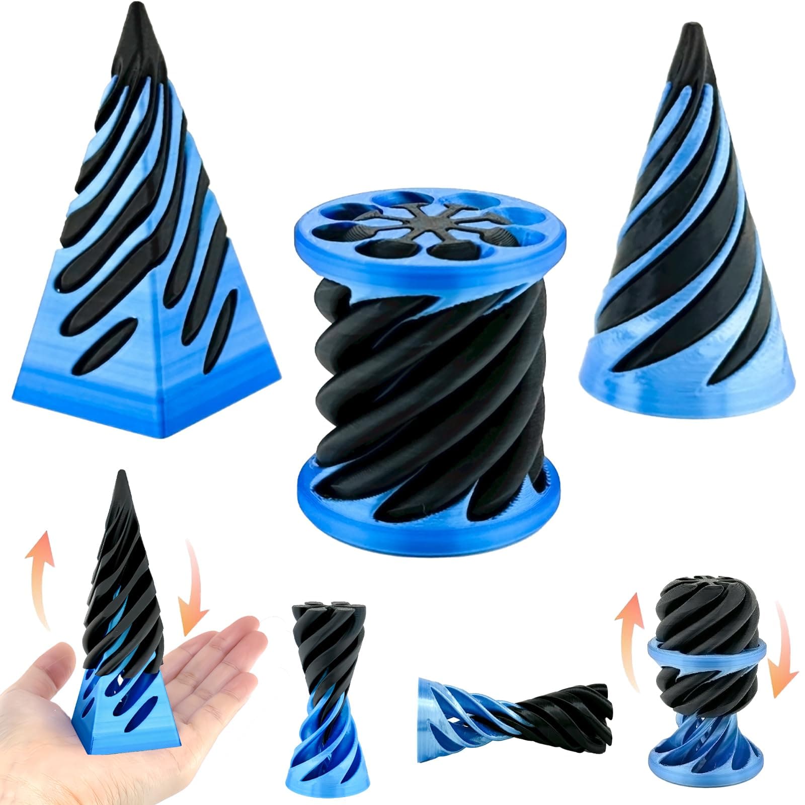 3 Packs Impossible Cone,Spiral Cone Fidget Toy Impossible Pyramid Passthrough Toy,3D Printed Spiral Cone Fidget Toy,Mini Vortex Thread Illusion Desktop Deco Souvenir Gift for Anxiety Relaxing