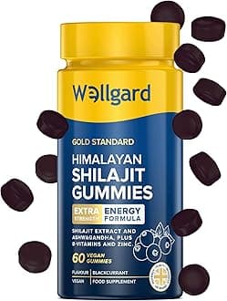 Wellgard Himalayan Shilajit Gummies – Formulated with Ashwagandha, B-Vitamins, and Zinc, Vegan
