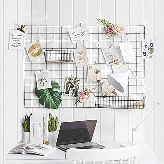Steel Grid Photo Frame for Wall with 10 Wooden Deginer Clips | DIY Metal Wire Grid Wall Organizer | Aesthetic Photo Display Frame, Memo Board & Room Wall Décor for Home, Bedroom & Office (Black, 65x45cm)