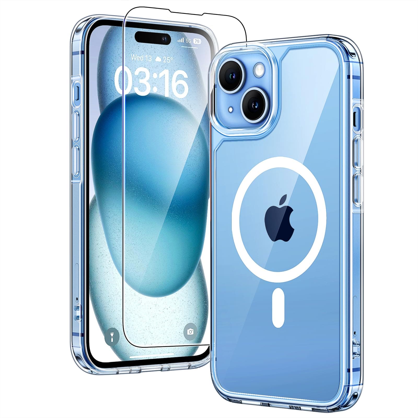 TAURI Magnetic for iPhone 15 Case with HD Screen Protector [Compatible with MagSafe] Camera Lens Full Protection, Military-Grade Protection, Not-Yellowing Shockproof Phone Cover - Clear