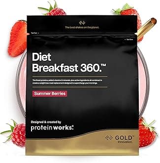 Protein Works | Diet Breakfast 360 - GOLD Innovation, On-the-Go Healthy Weight Loss Meal Replacement Shake, Added Caffeine, Low Sugar, Summer Berries, 18 Servings, 1kg