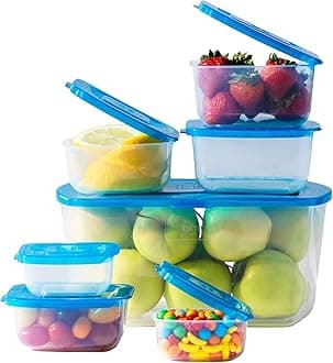Premium Attached Storage Containers | Permanently Attached Plastic Lid, Never Lose | Space Saving (10 Piece Set)