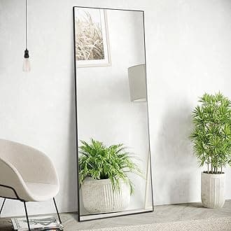Sweetcrispy Full Length Mirror with Stand, 59"x17" Floor Mirror with Aluminum Alloy Frame for Bedroom, Standing Full Body with Shatter-proorf Nano Glass for Wall, Living Room, Cloakroom (Black)