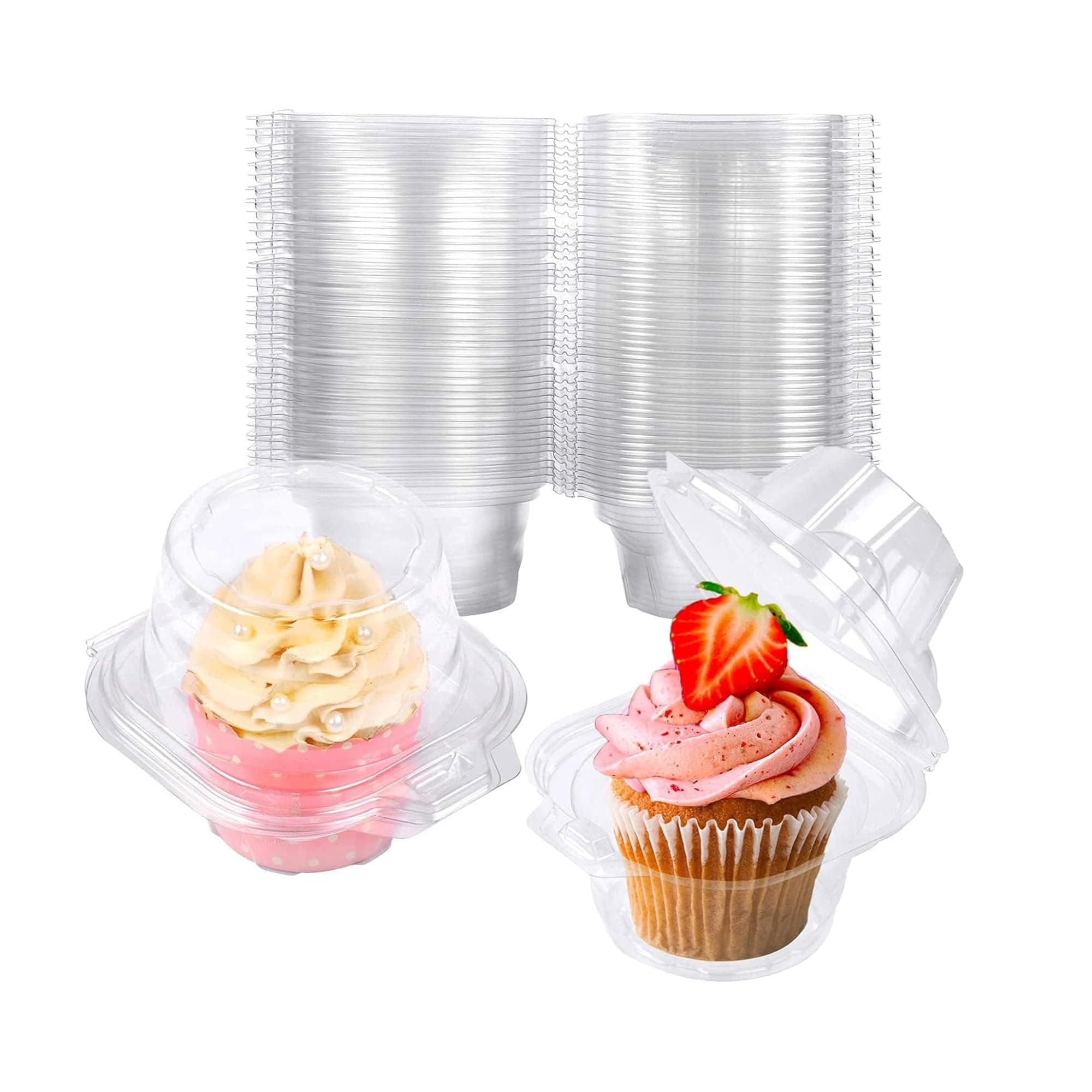 50 Pack Individual Cupcake Containers Plastic Cupcake Boxes Cupcake Holders Stackable Deep Dome Cupcake Carrier