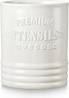 LOVECASA Utensil Holder, 7.2" Large Utensil Crock,Cream White