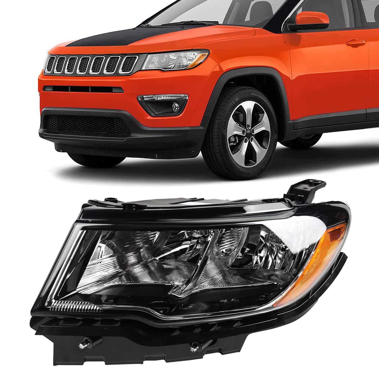 FIONE for Jeep Compass Headlight Assembly Replacement 2017 2018 2019 2020 2021 Halogen Headlamps Left Driver Side 55112707AE CH2502295 DOT Certification LH