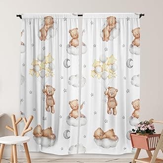 Bear Themed Curtains for Kids Boys Girls Kawaii Sleeping Bears Cloud Balloon Nursery Toddler Rod Pocket Drapes Home Living Room Baby Bedroom Decor Durable Fabric 84 in X 84 in