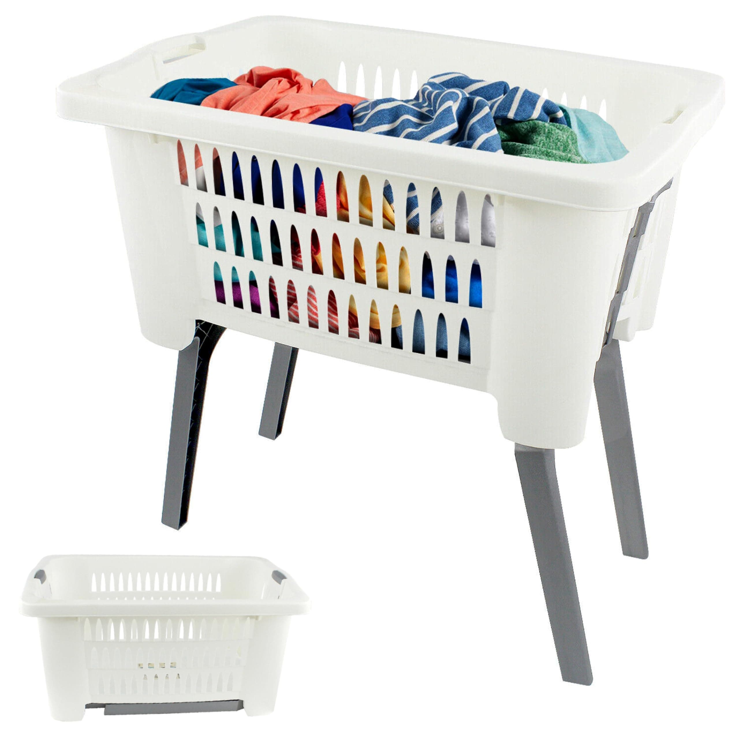GEEZY Folding Laundry Basket with Foldable Legs - Lightweight Ventilated Laundry Bin, Large Capacity Plastic Washing Basket, Space-Saving Clothes Basket Storage, Keep Bathroom Tidy & Room Organised