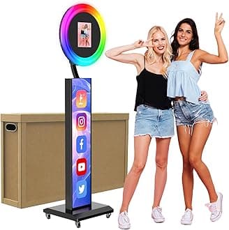 JIYANG Portable Photo Booth Compatible with Any Ipad,Photo Booth Stand Shell with ChackTok PhotoBooth VIP Member and Flight Case,Free Custom Logo,Perfect for Parties,Wedding and Events,Honeycomb Case