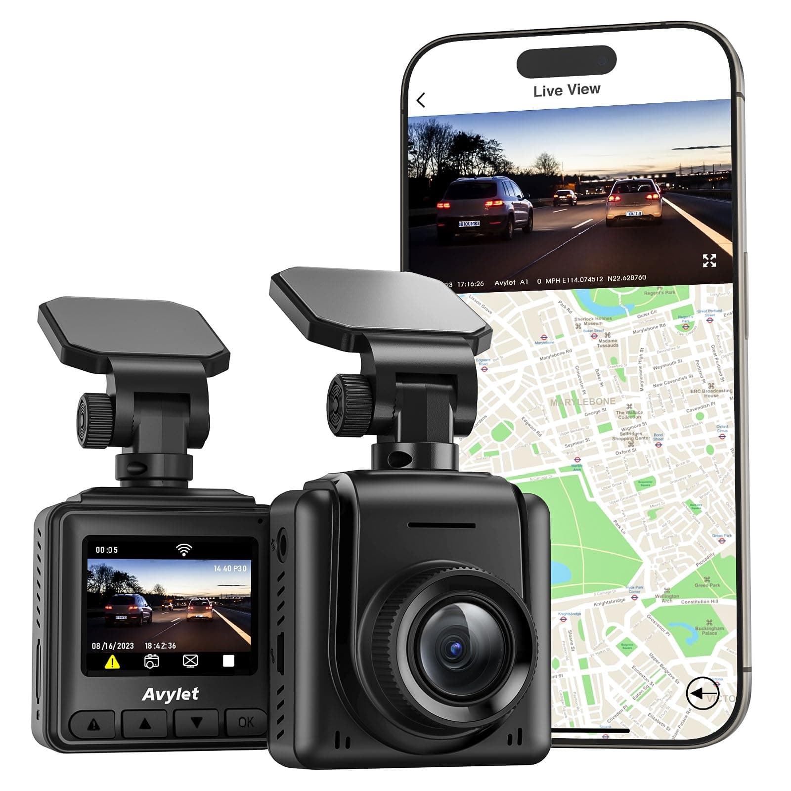 Dash Cam 2K, 1440P WiFi Dashcams with APP, External GPS, 1.5'' IPS Screen, Front Dash Camera for Cars, Mini Car Camera, WDR Night Vision, 24H Parking Monitor, Loop Recording, G-Sensor