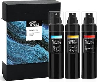AQUA BLANCE Body Spray For Men, Mens Body Spray, Deodorant For Men Refreshing Fragrance Mist, Pack of 3, Each 3.4 Fl Oz, Tricky Game, Blue, Agiomme