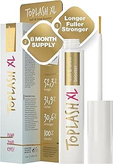 Toplash XL Lash and Brow Booster, Growth Serum with Eyelash and Eyebrow Enhancer, Promotes Stronger, Thicker, Healthier Lashes with Botanicals and Peptides