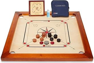 Uber Games – Premium Carrom Board Set – 33 x 33” Official Size playing board Including Carrom Men, Striker & Powder - Hardwood edges for better rebound – Made in India – Great value for all players