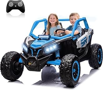 24V 7AH XXXL 2 Seater Power Wheels for Big Kids, 25" 4WD Largre Kids' Electric Vehicles with Remote Control for Girls Boys, UTV Ride On Car for Kid, EVA Tire, Spring Absorbers, Blue