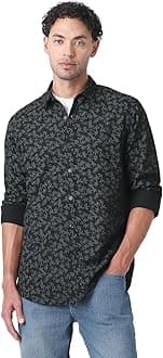 Peter England Men’s Slim Fit Full Sleeve Casual Shirt in Slub Cotton with All-Over Leafy Print