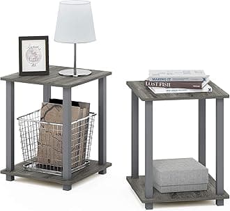 SIMPLISTIC Side Table Set of 2, 2-Tier End Table, Nightstand, Night Stand, Bedside Table, Easy Assembly, for Living Room, Bedroom, French Oak